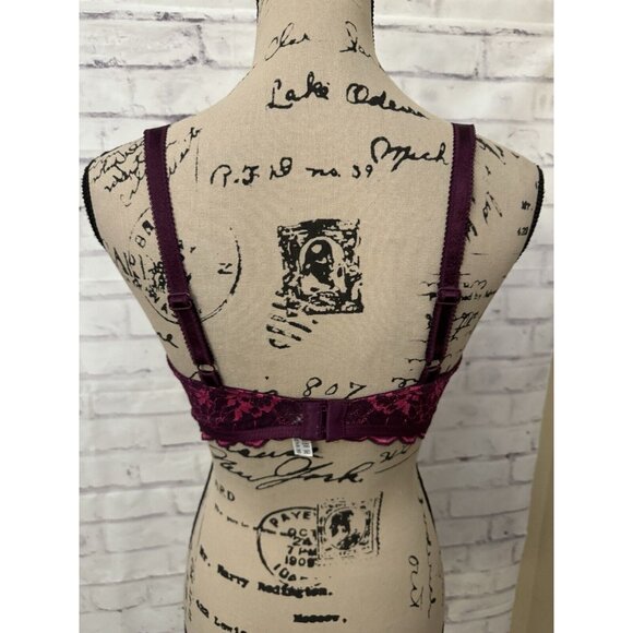 Wacoal Size 36D Fire And Lace Scallop Trim Bra 851252 Purple Pink sheer - Picture 3 of 7